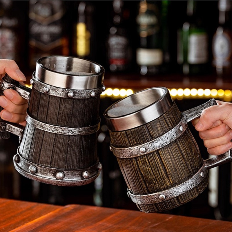 Wine Beer Europe - Taza de cerveza estilo madera vikinga,